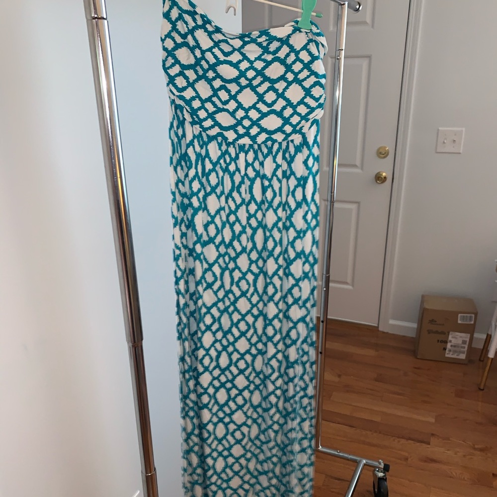 Hourglass Lilly Strapless Teal Maxi Dress